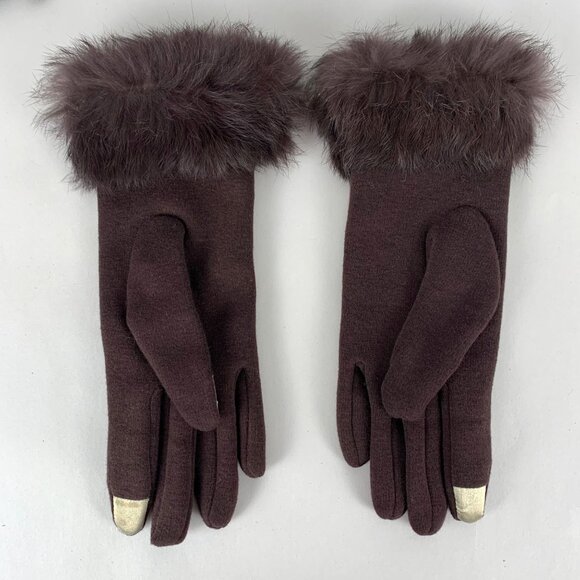 Set of Two Angela William Touchscreen Winter Gloves Faux Fur Trim Black + Brown - Picture 2 of 7
